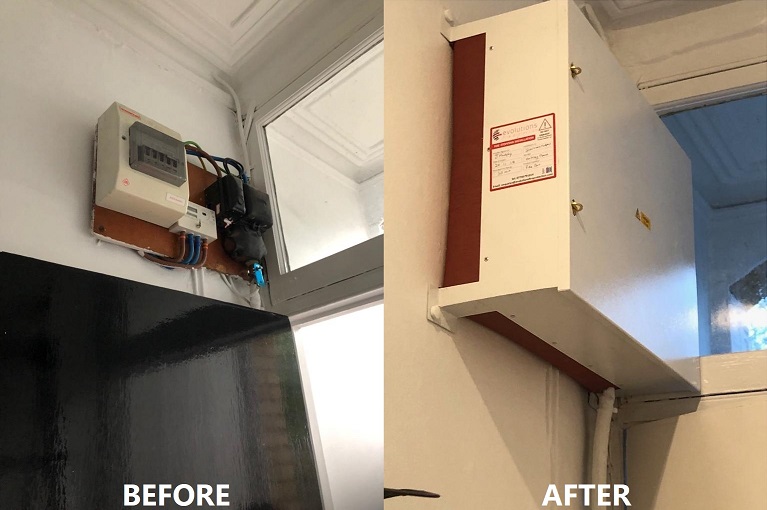 Before & After Installing protection for Electrical Consumer Units